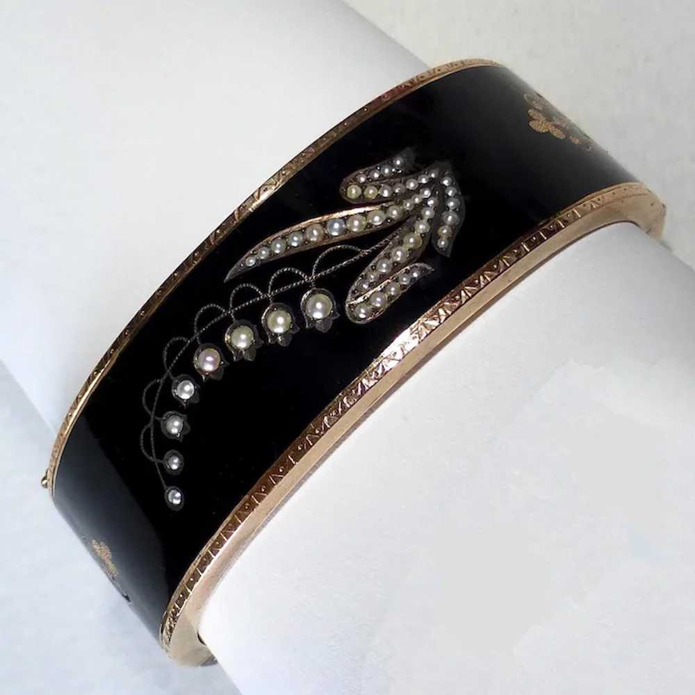Victorian 14k Enamel Seed Pearl Antique Mourning … - image 3