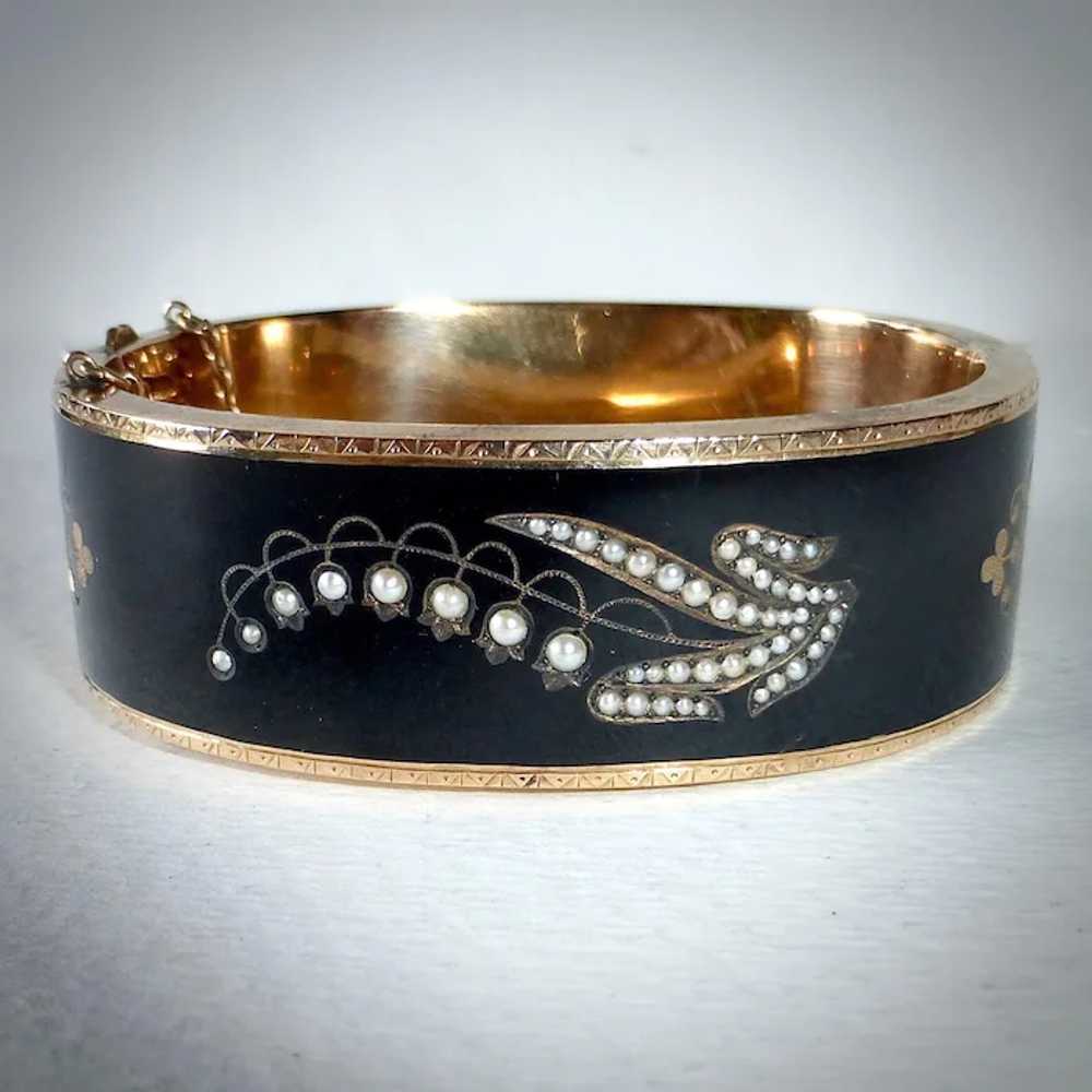 Victorian 14k Enamel Seed Pearl Antique Mourning … - image 9