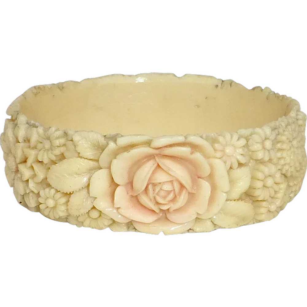 Art Deco Molded Celluloid Floral Bangle Bracelet - image 1