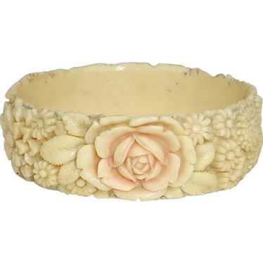 Art Deco Molded Celluloid Floral Bangle Bracelet - image 1