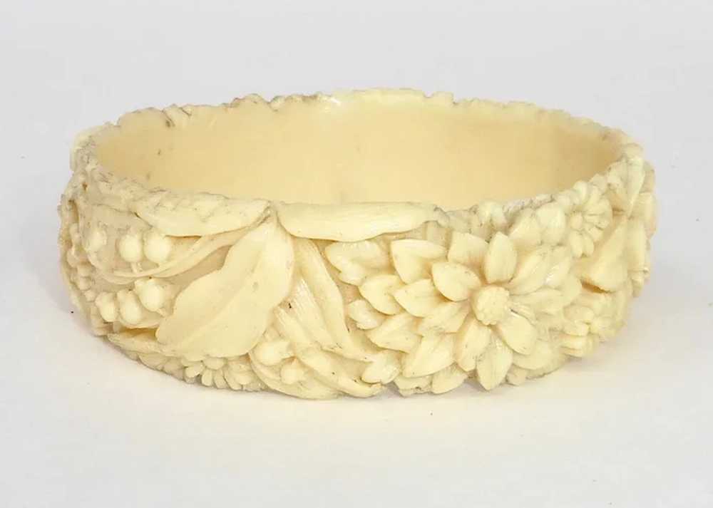 Art Deco Molded Celluloid Floral Bangle Bracelet - image 2