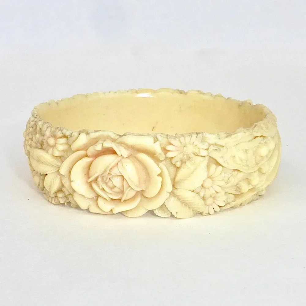 Art Deco Molded Celluloid Floral Bangle Bracelet - image 4