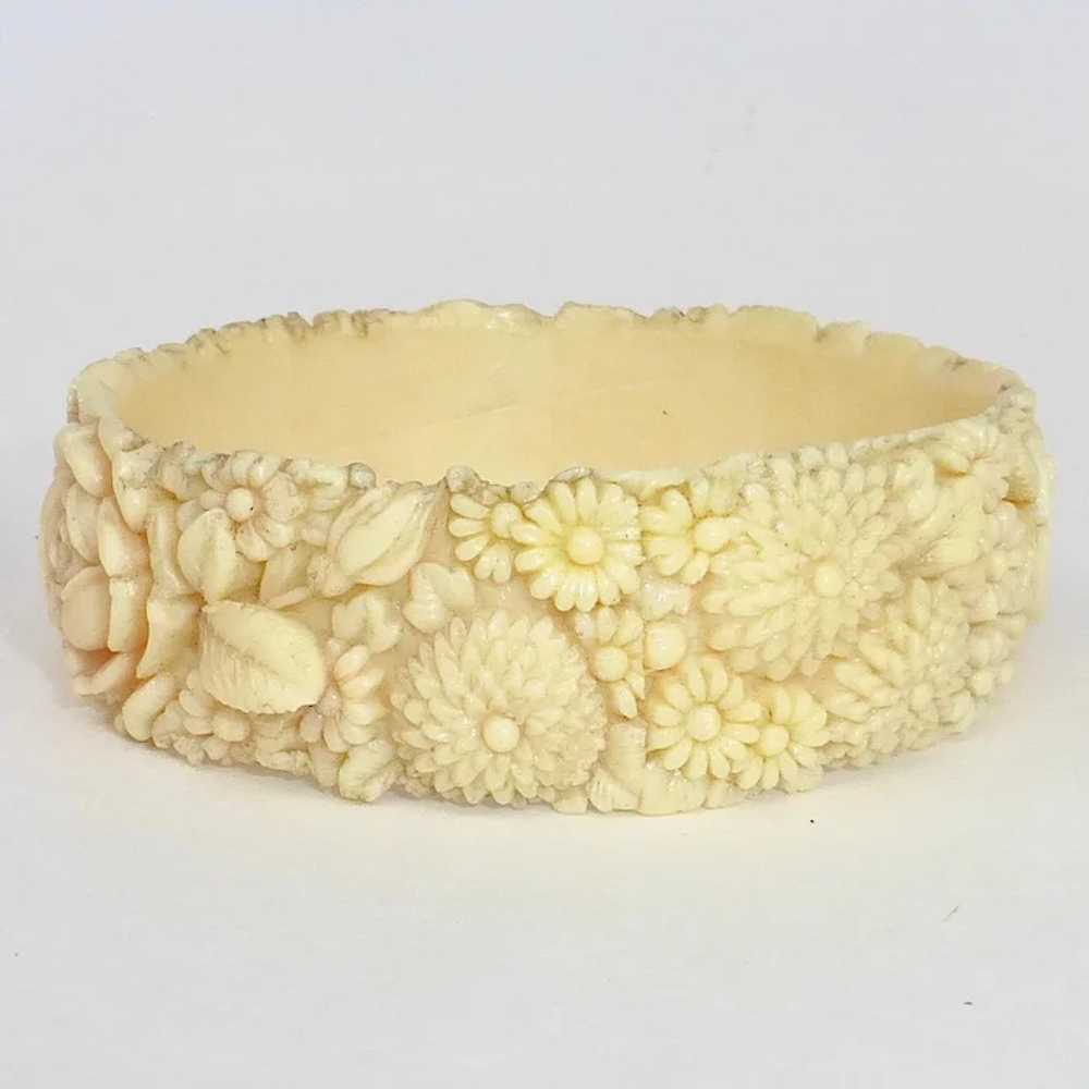 Art Deco Molded Celluloid Floral Bangle Bracelet - image 6