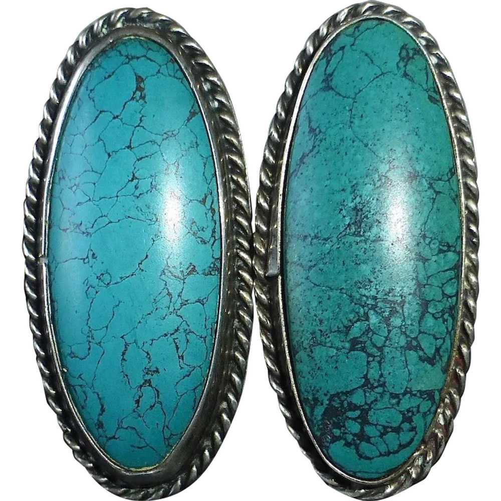 Native American Pawn Sterling & Turquoise Earrings - image 1