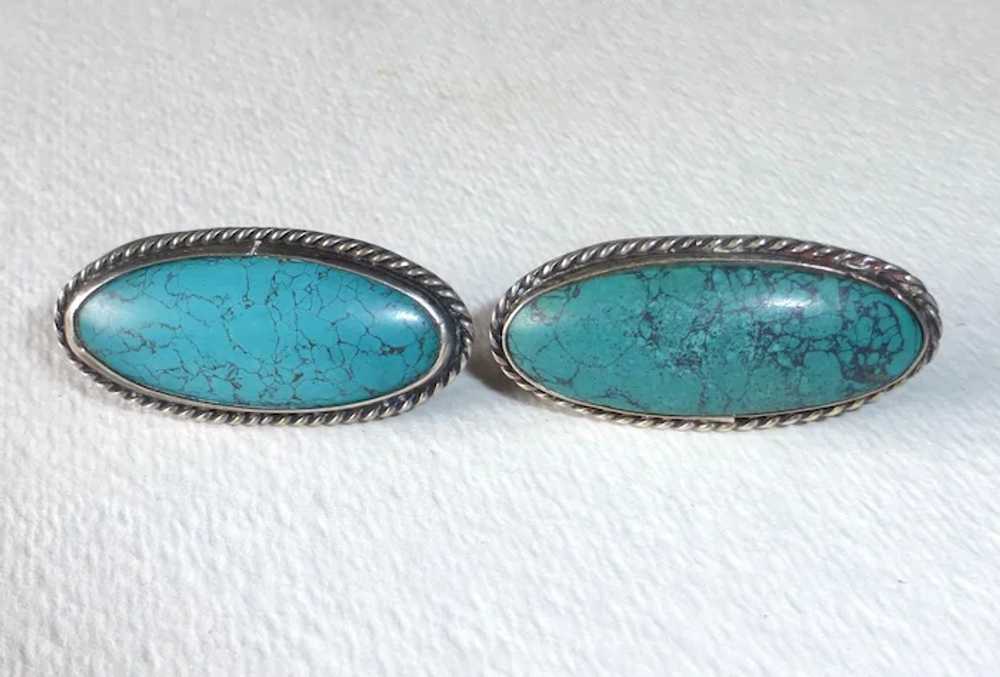 Native American Pawn Sterling & Turquoise Earrings - image 4