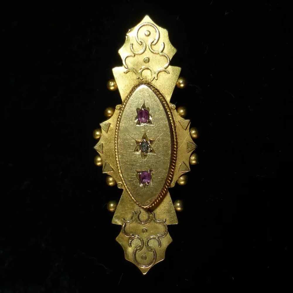 15k Antique Victorian Pin w Garnets & Diamond - H… - image 4