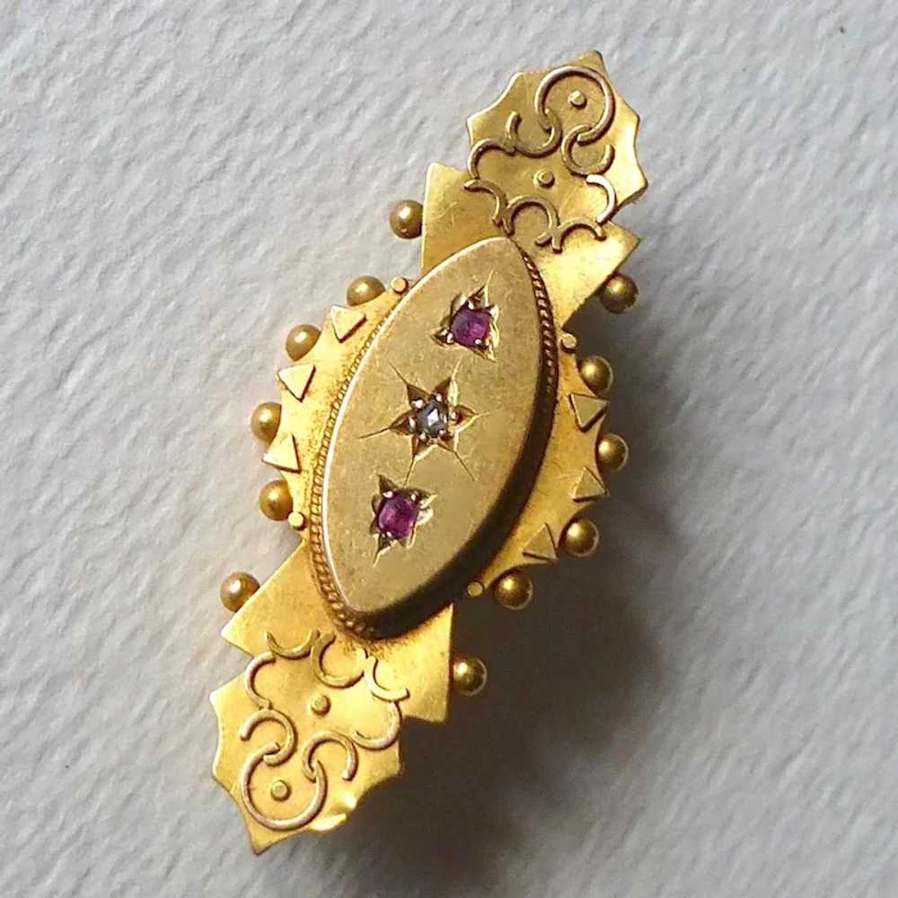 15k Antique Victorian Pin w Garnets & Diamond - H… - image 8