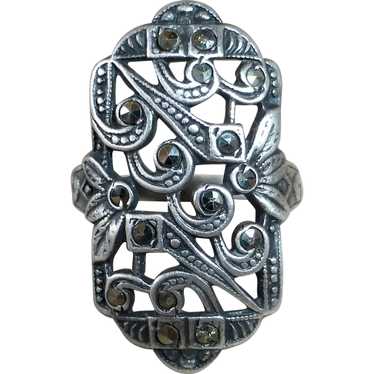 Art Deco Uncas Sterling Asymmetrical Pierced Marc… - image 1