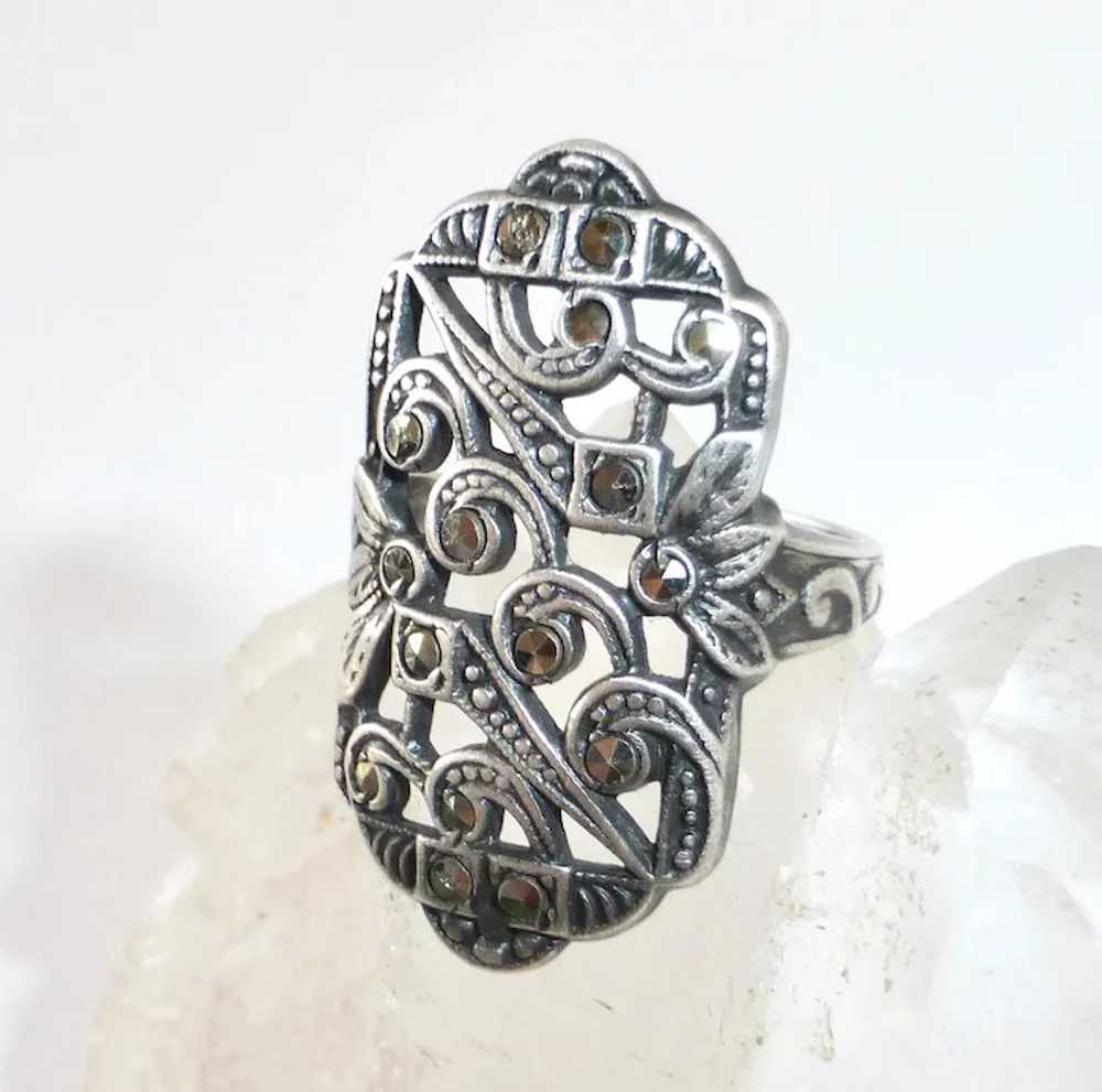 Art Deco Uncas Sterling Asymmetrical Pierced Marc… - image 2