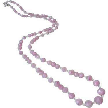 Pink Swirl Long Graduated Faceted Art Glass Bead … - image 1