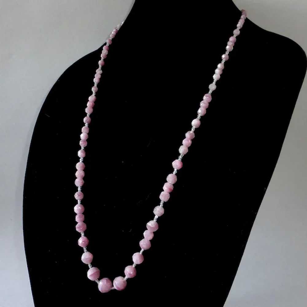 Pink Swirl Long Graduated Faceted Art Glass Bead … - image 2