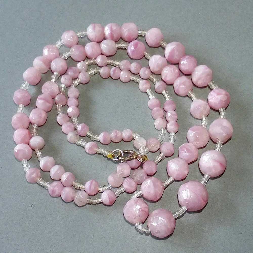 Pink Swirl Long Graduated Faceted Art Glass Bead … - image 3