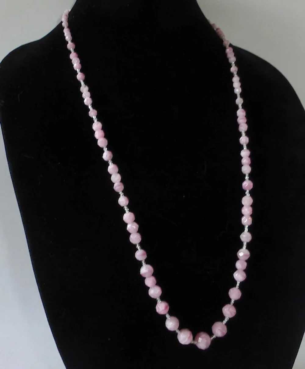 Pink Swirl Long Graduated Faceted Art Glass Bead … - image 6