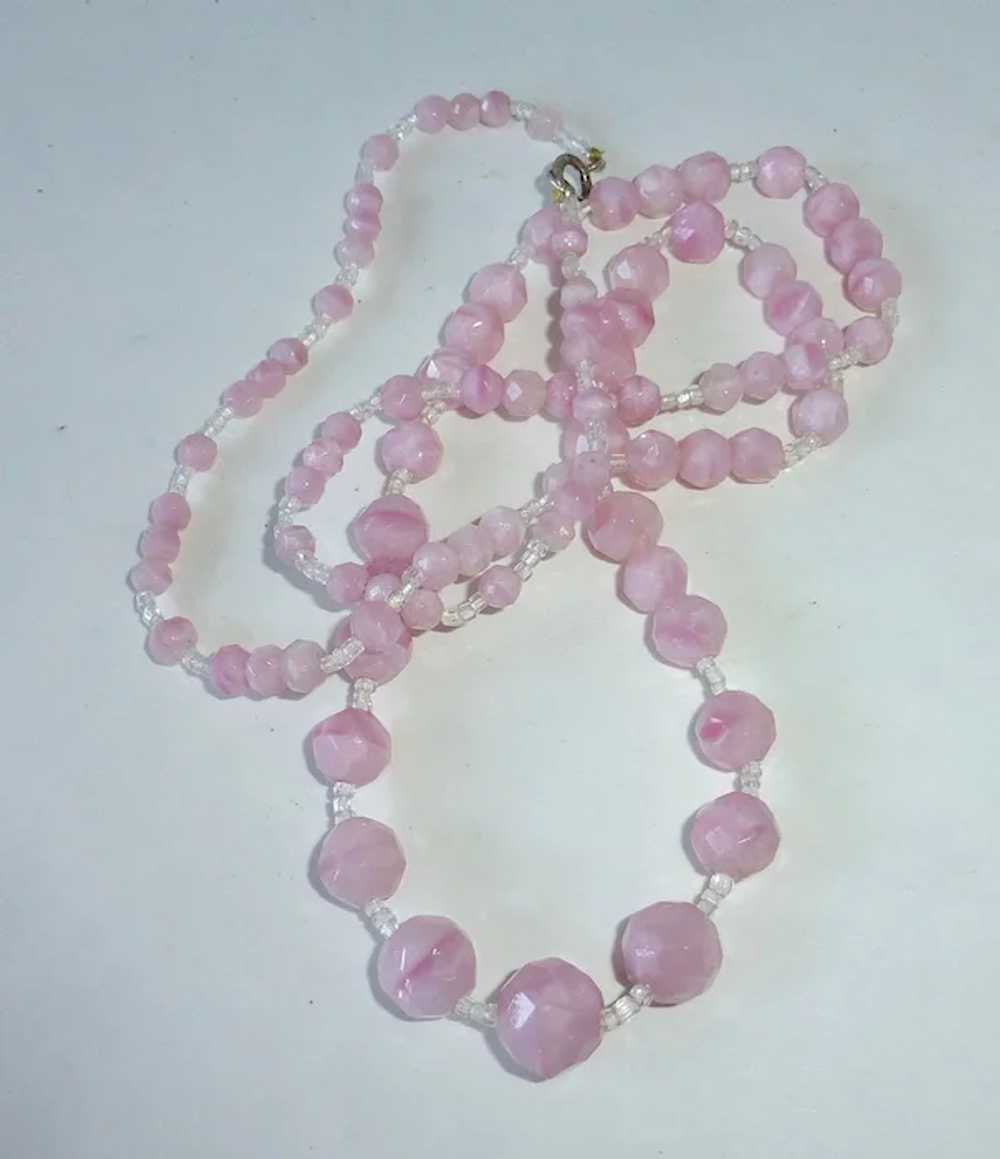 Pink Swirl Long Graduated Faceted Art Glass Bead … - image 7