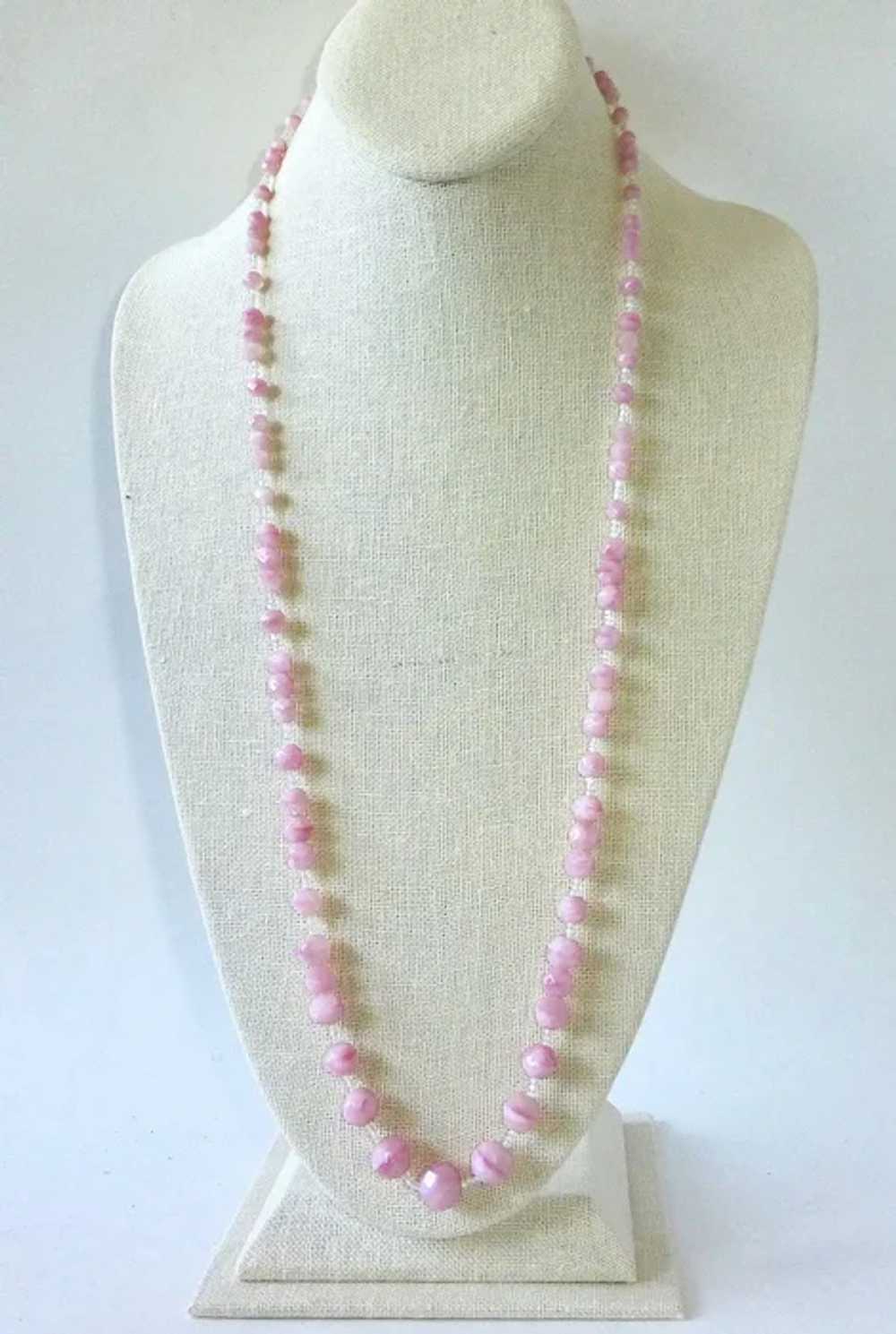 Pink Swirl Long Graduated Faceted Art Glass Bead … - image 8