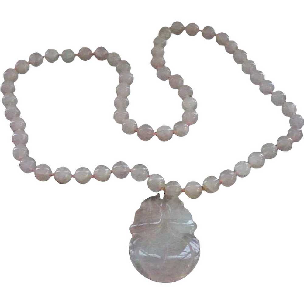 Pink Rose Quartz Beaded Necklace with Large Penda… - image 1