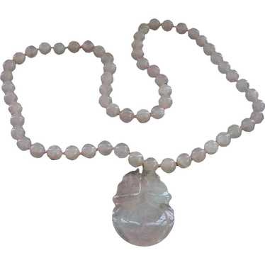 Pink Rose Quartz Beaded Necklace with Large Pendan