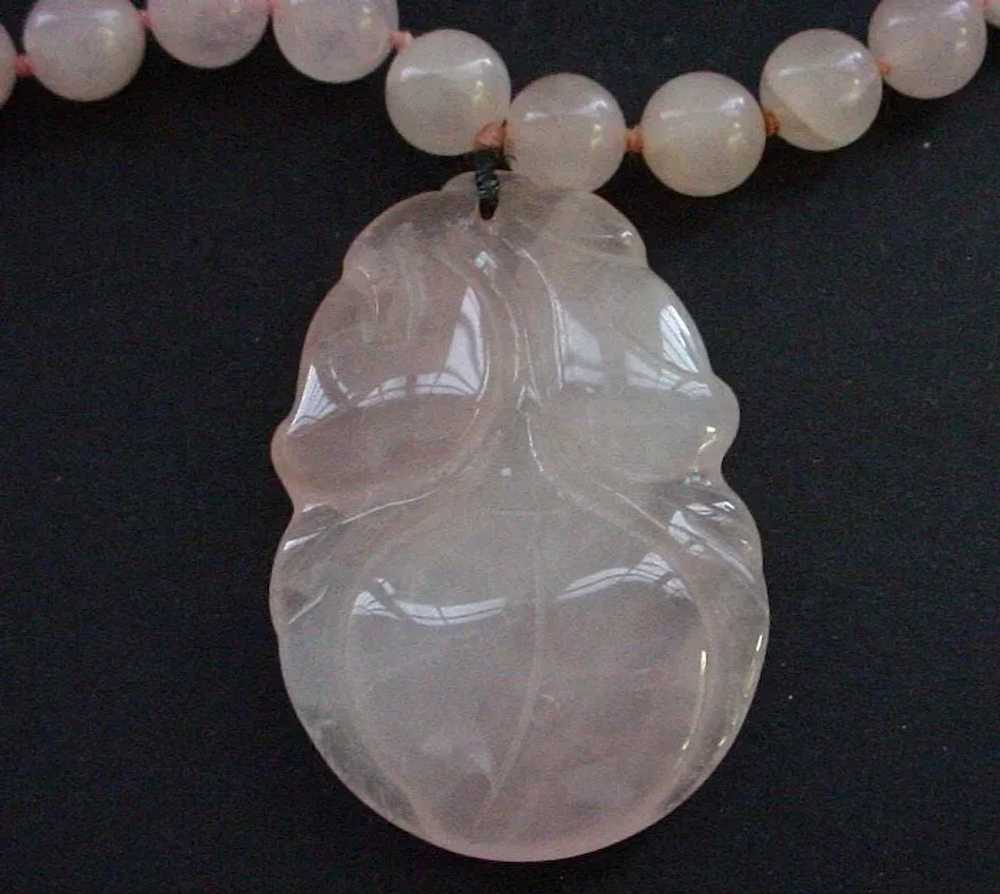 Pink Rose Quartz Beaded Necklace with Large Penda… - image 2