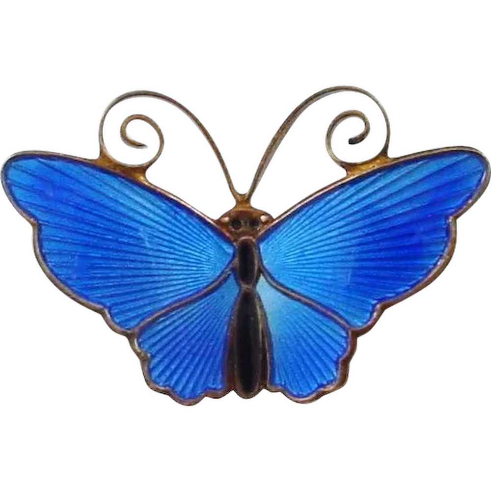 David Andersen Blue Enamel on Sterling Butterfly … - image 1