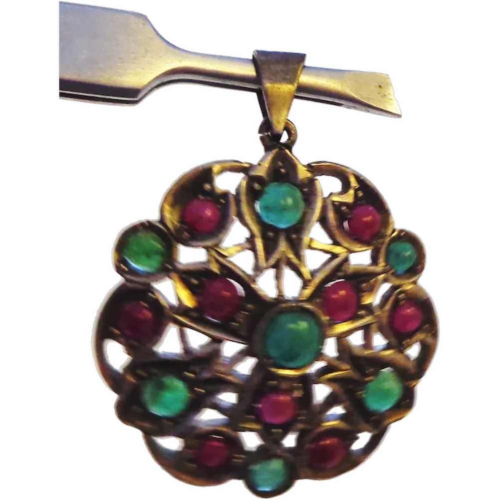 Sterling Silver Emerald and Ruby Pendant - image 1