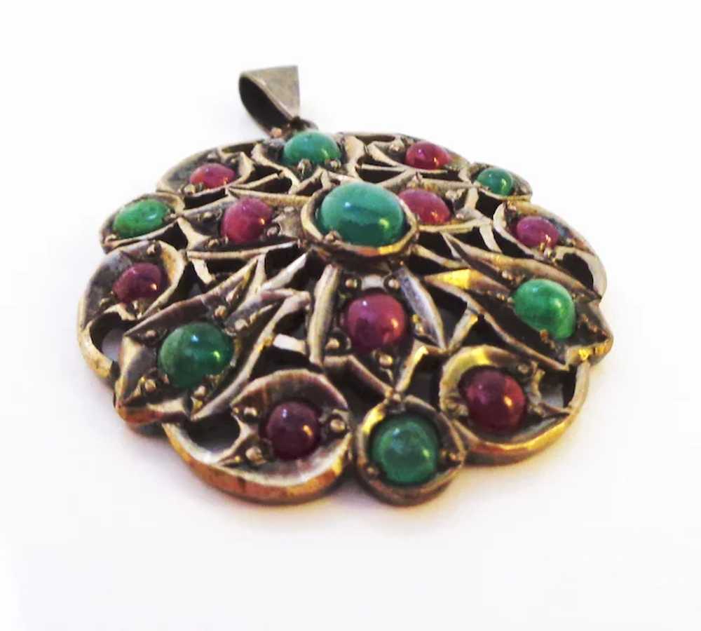 Sterling Silver Emerald and Ruby Pendant - image 2