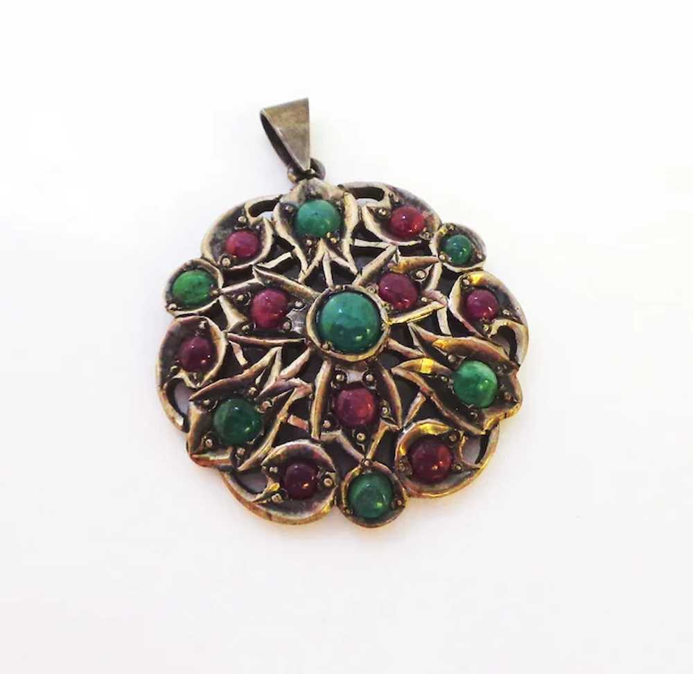 Sterling Silver Emerald and Ruby Pendant - image 3