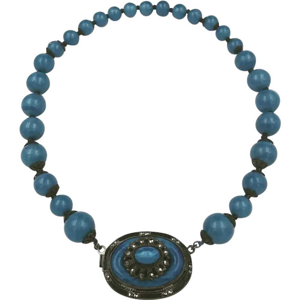 Czech Blue Glass Pendant Necklace - image 1