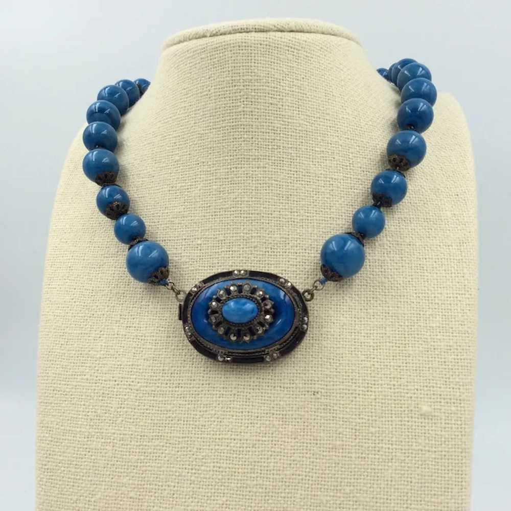 Czech Blue Glass Pendant Necklace - image 2
