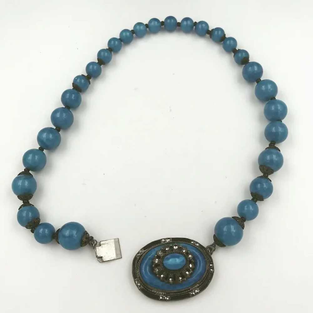 Czech Blue Glass Pendant Necklace - image 3