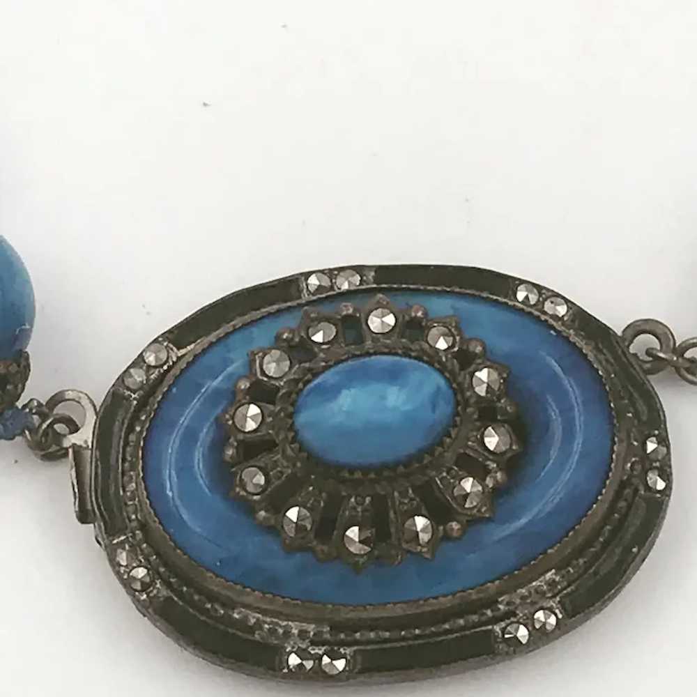 Czech Blue Glass Pendant Necklace - image 4