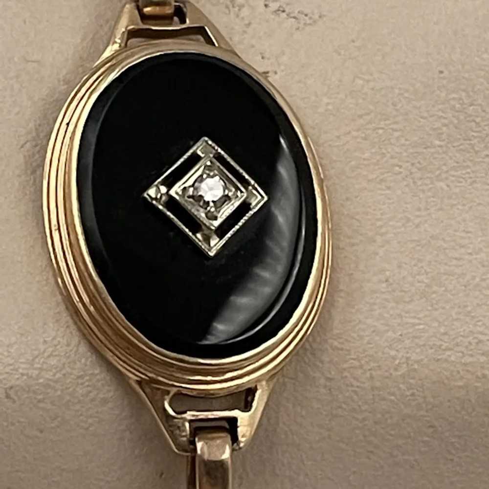 14k Gold 1930’s Onyx and Diamond Bracelet - image 3