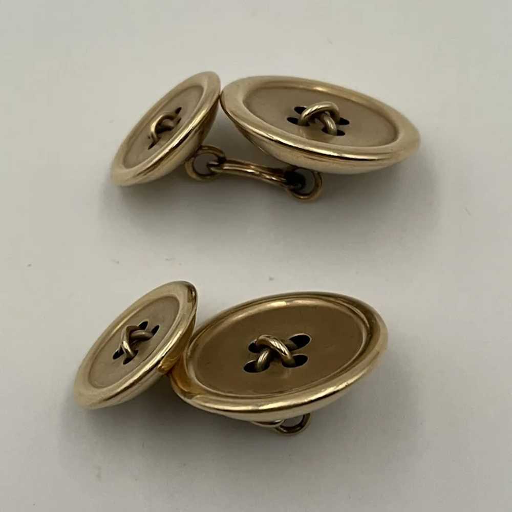 14k Gold Button Style Double Sided Cufflinks - Gem