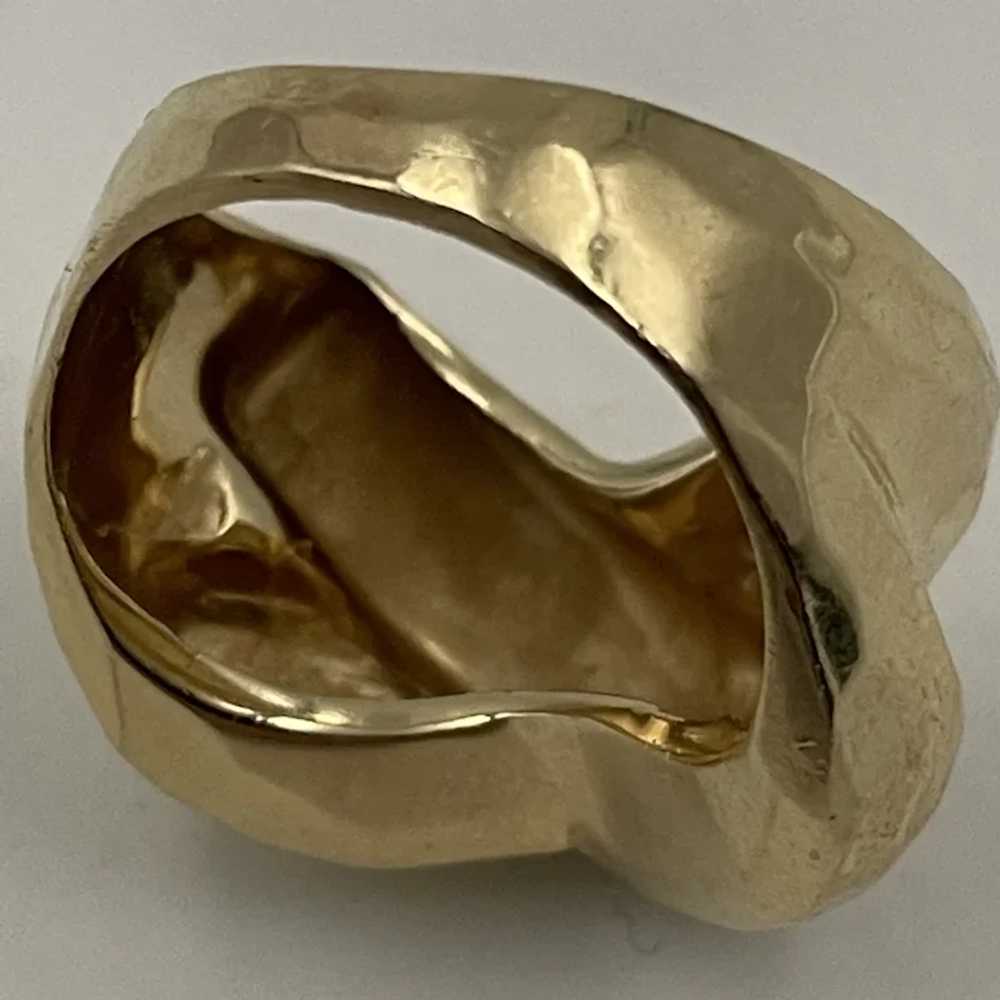 14k Hand Hammered Look Statement Ring - image 7