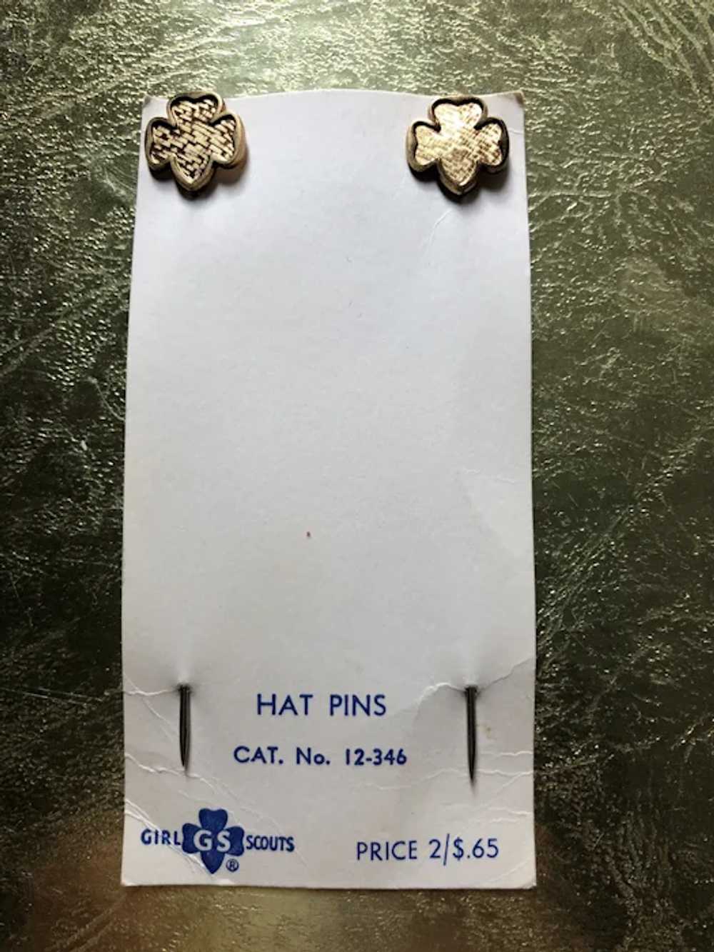 Pair of Girl Scout Trefoil Hat Pins with the Orig… - image 2