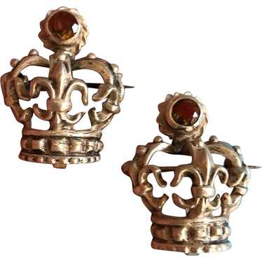 Great Pair of Crown Pins - Sterling Silver and Ci… - image 1