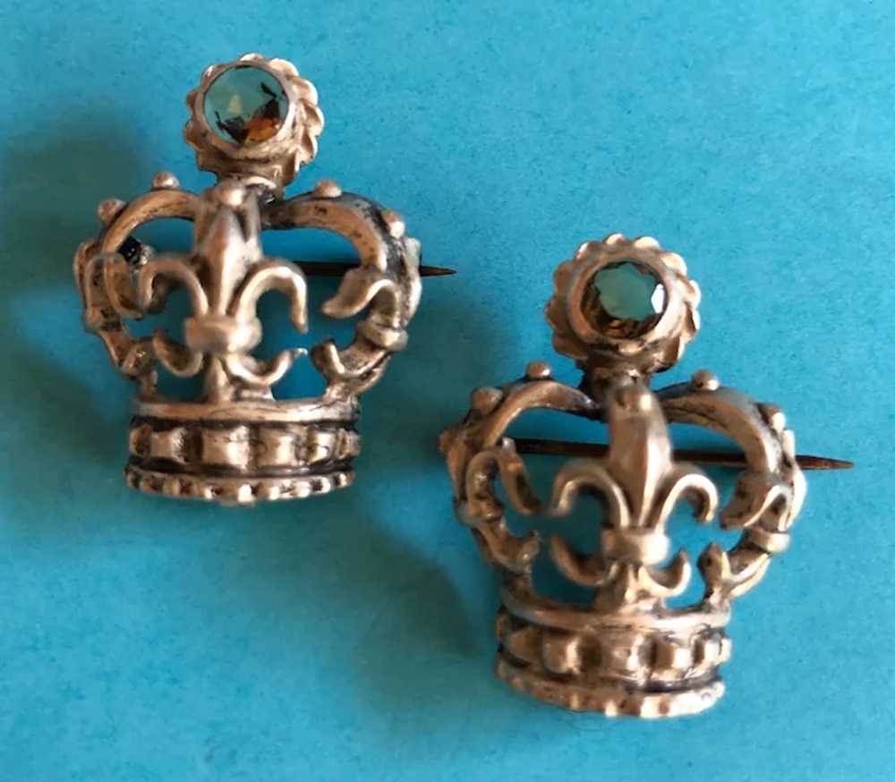 Great Pair of Crown Pins - Sterling Silver and Ci… - image 2