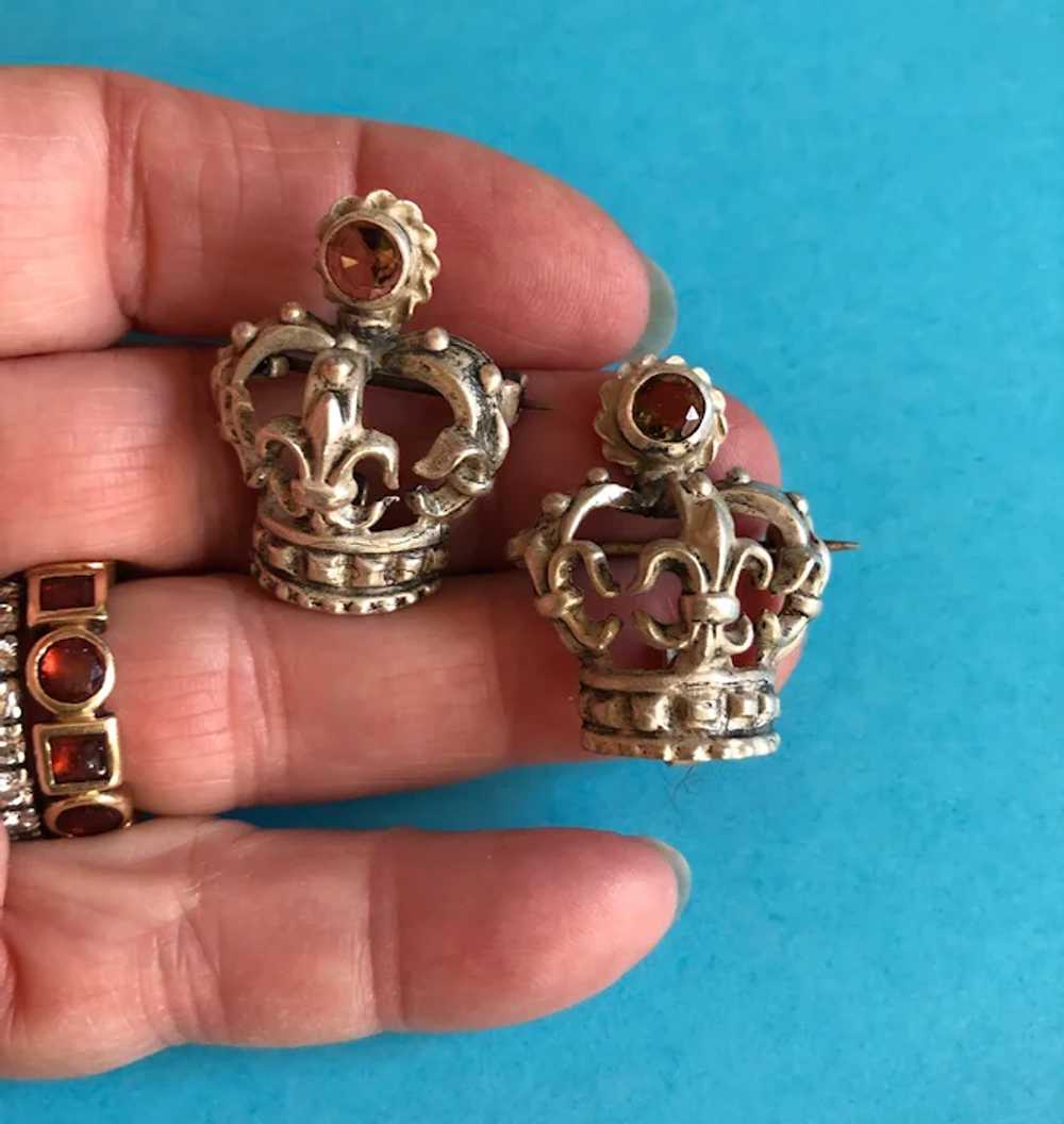 Great Pair of Crown Pins - Sterling Silver and Ci… - image 3