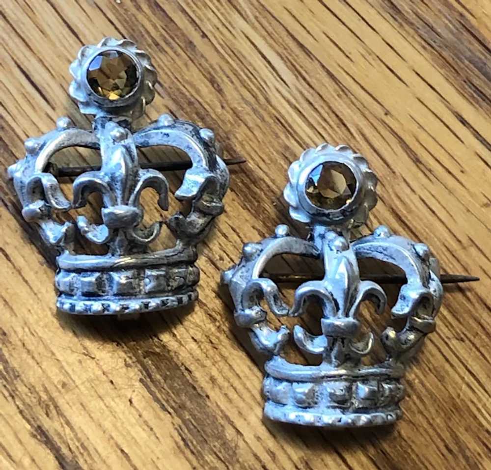Great Pair of Crown Pins - Sterling Silver and Ci… - image 4