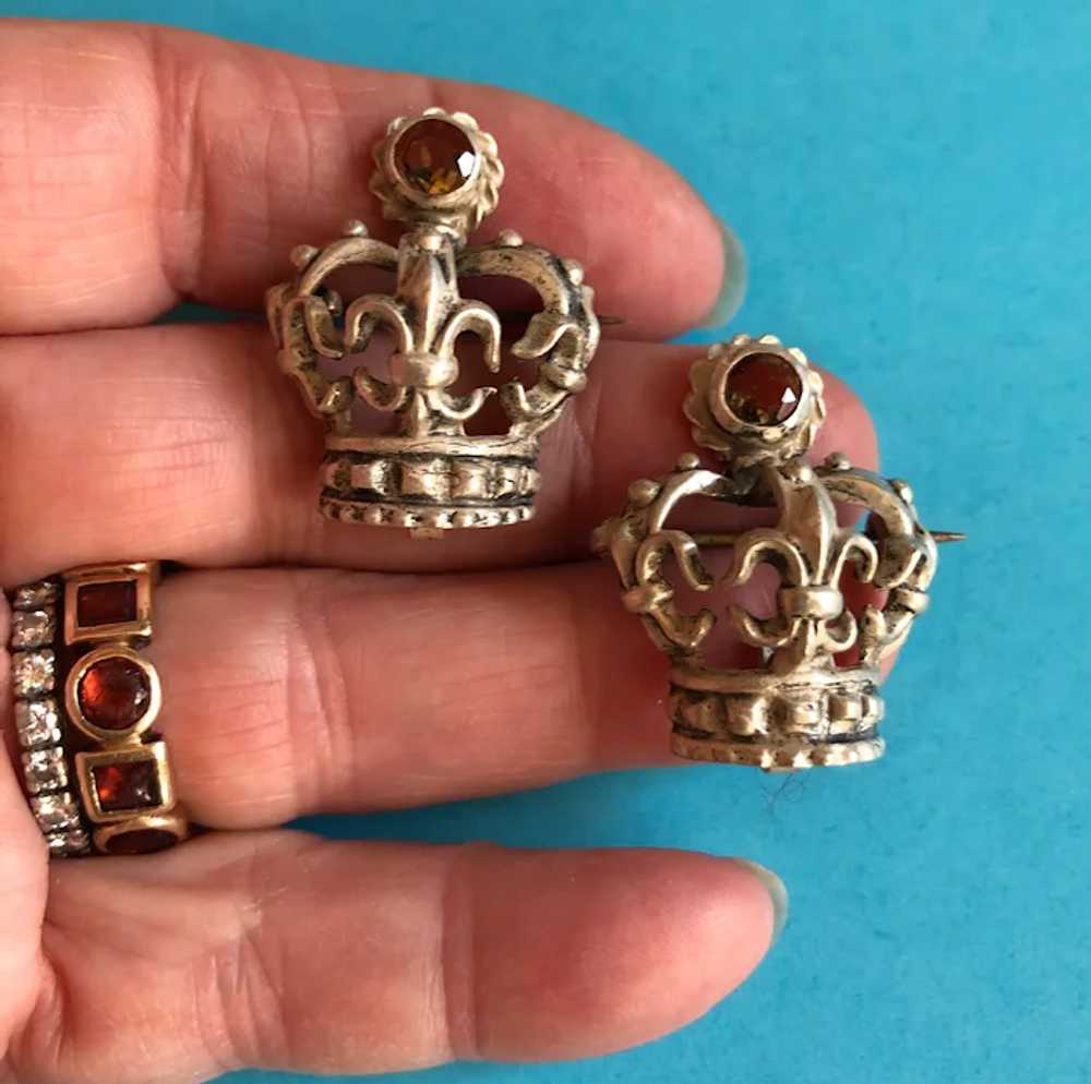 Great Pair of Crown Pins - Sterling Silver and Ci… - image 5