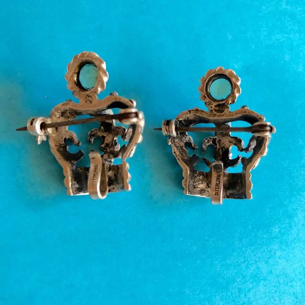 Great Pair of Crown Pins - Sterling Silver and Ci… - image 6