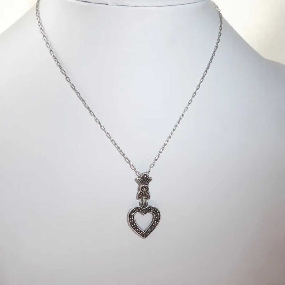 Sterling Necklace w Marcasite Heart Pendant - image 2