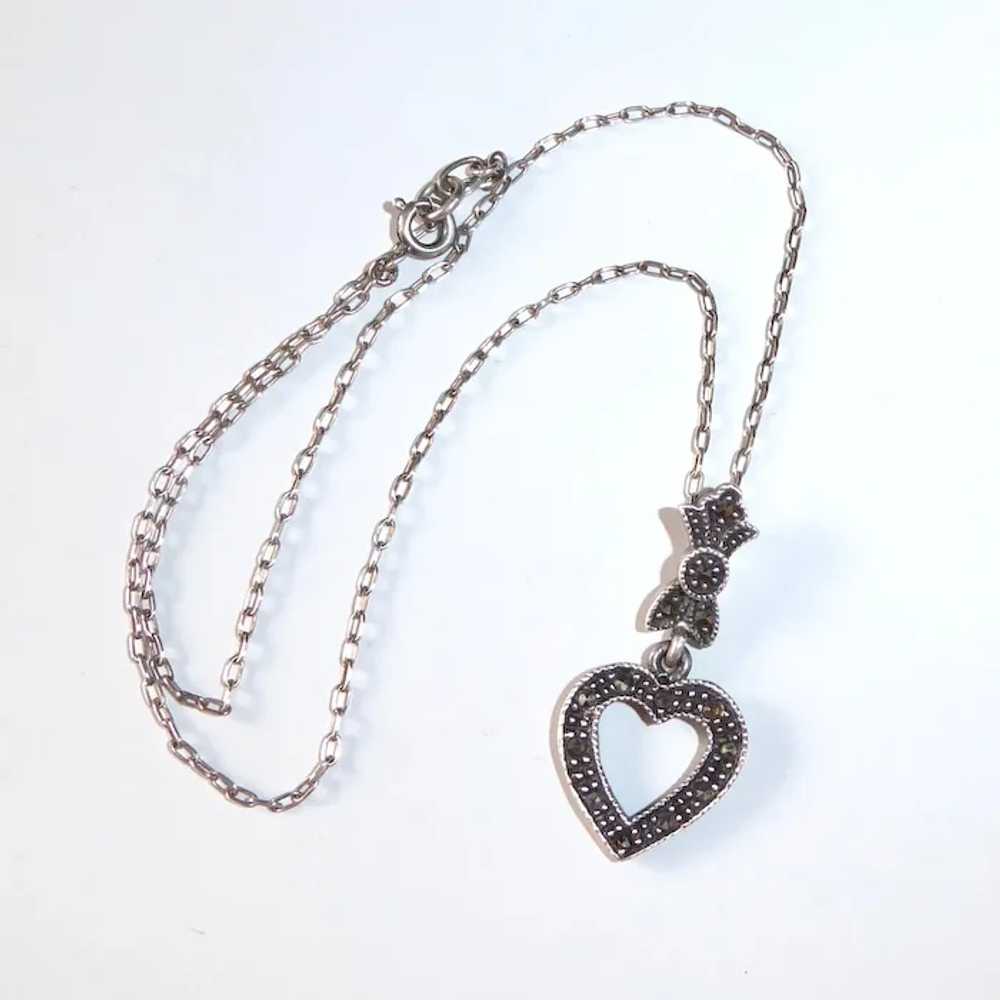 Sterling Necklace w Marcasite Heart Pendant - image 3