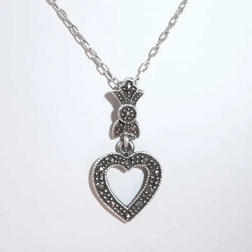 Sterling Necklace w Marcasite Heart Pendant - image 4