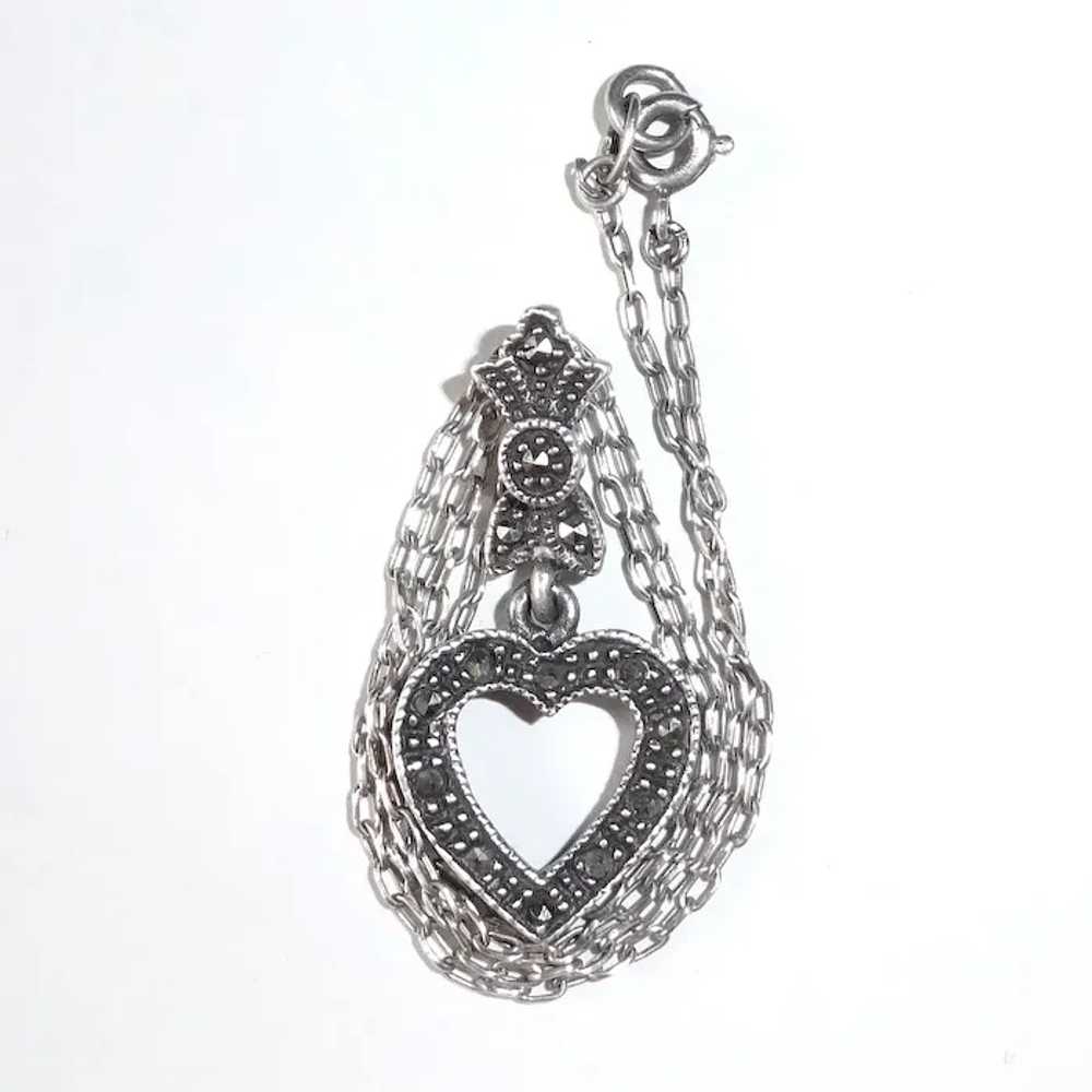 Sterling Necklace w Marcasite Heart Pendant - image 5