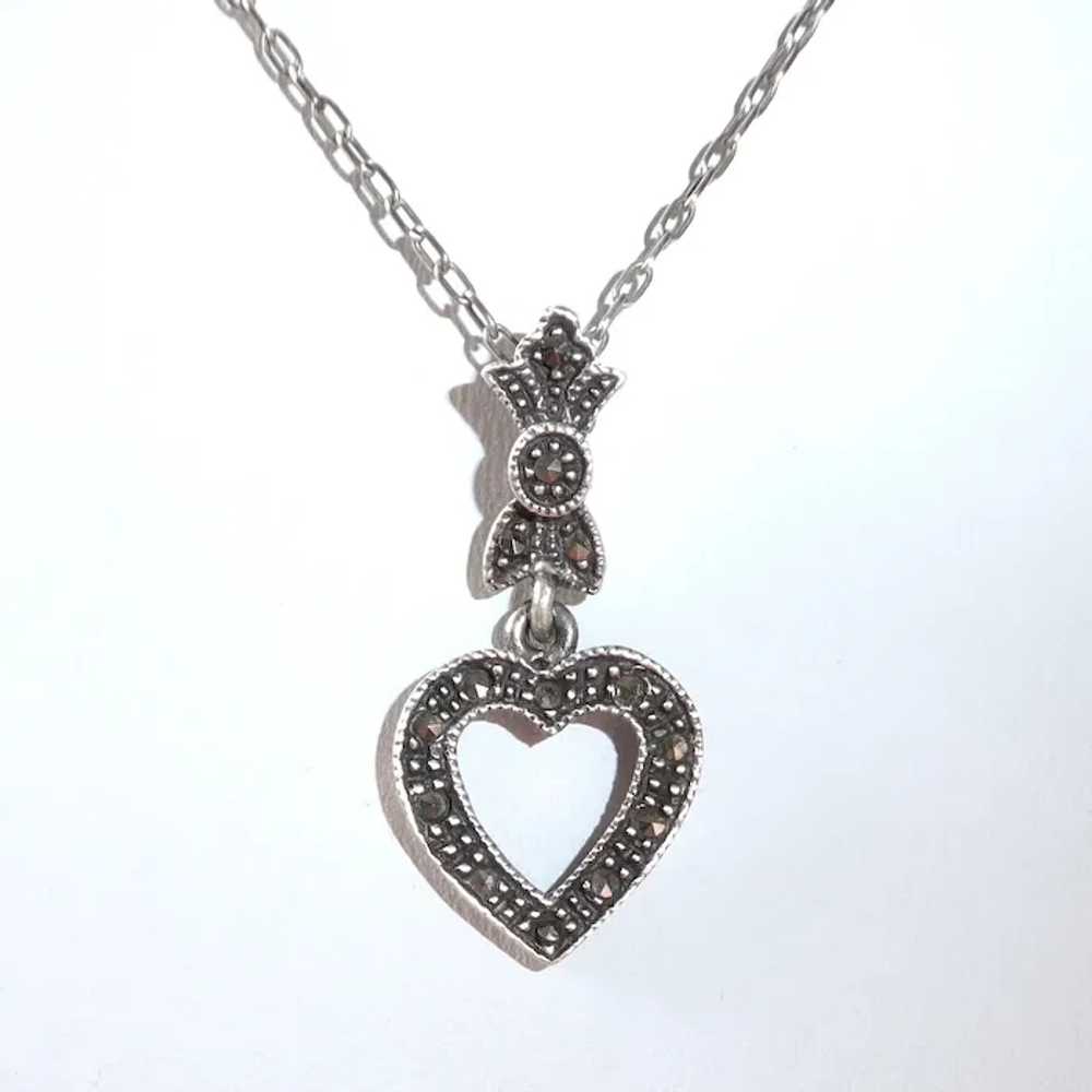 Sterling Necklace w Marcasite Heart Pendant - image 7