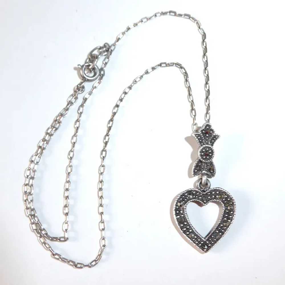 Sterling Necklace w Marcasite Heart Pendant - image 8