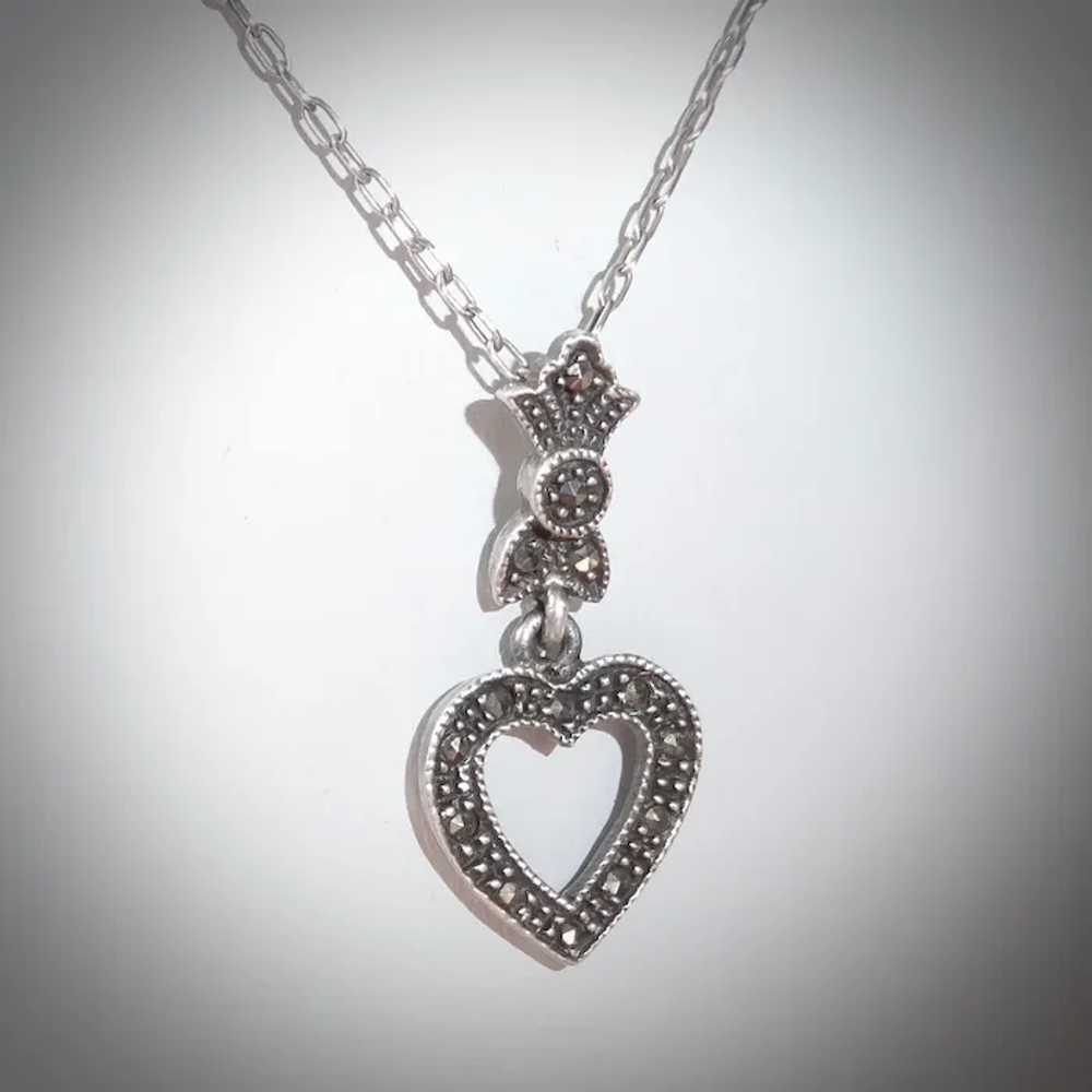 Sterling Necklace w Marcasite Heart Pendant - image 9