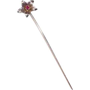 10k Rose Gold & Red Paste Floral Stickpin