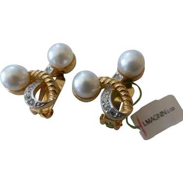 K.J.L. Kenneth Jay Lane Faux Pearl Crystal Rhines… - image 1