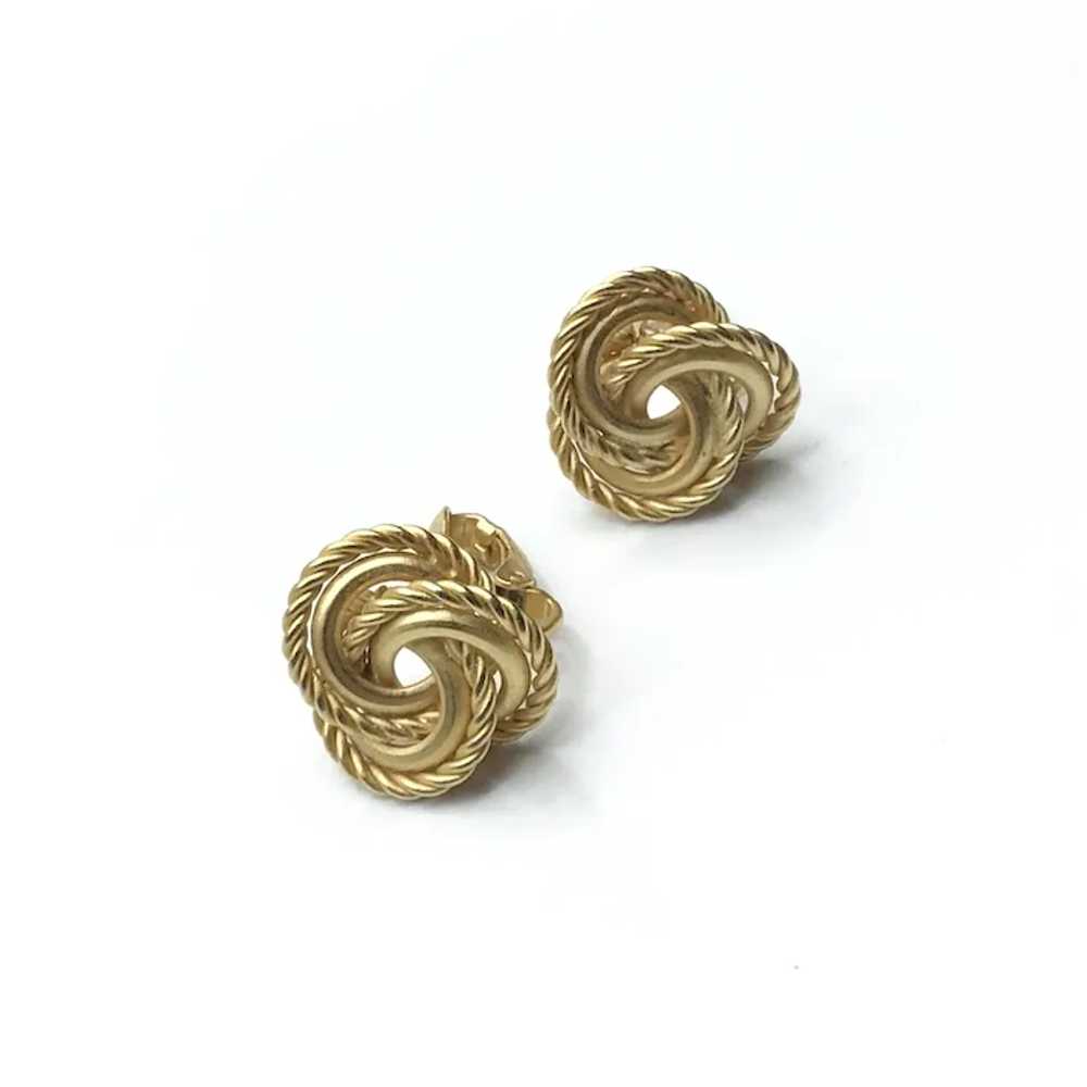 Gold Tone Twisted Love Knot Clip Earrings - image 2